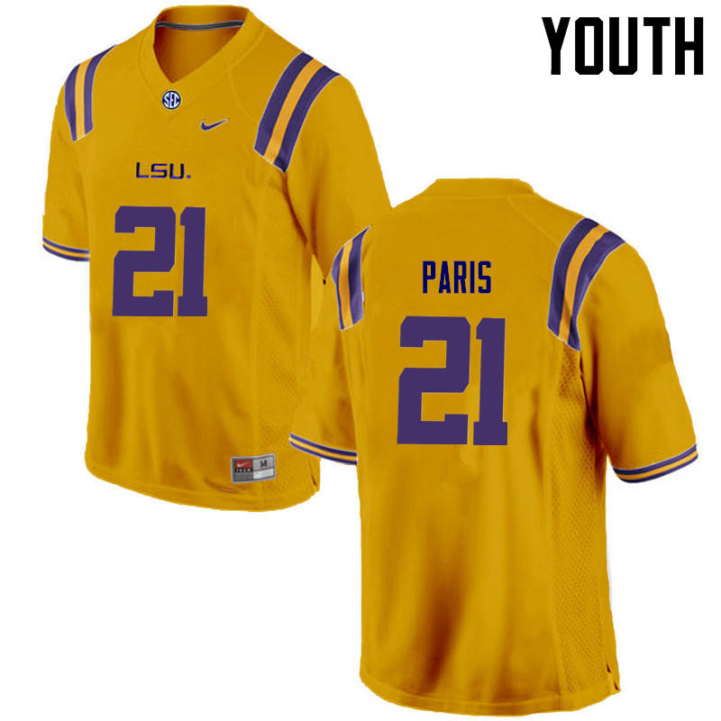 Youth LSU Tigers #21 Ed Paris College Football Jerseys Game-Gold